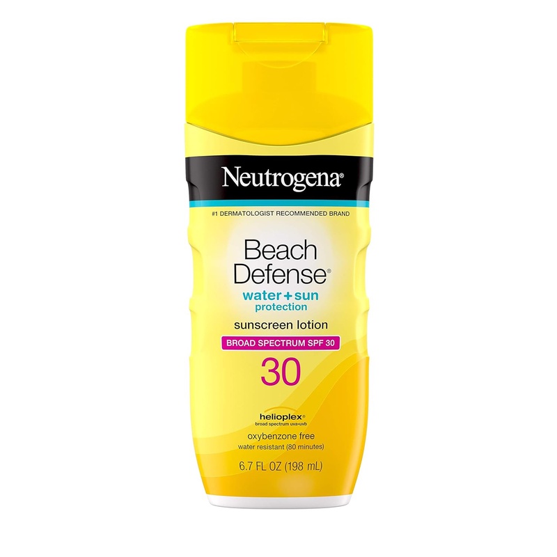 Amazon.com: Neutrogena Beach Defense Water-Resistant Sunscreen Lotion with Broad Spectrum SPF 30, Oil-Free and PABA-Free Oxybenzone-Free Sunscreen Lotion, UVA/UVB Sun Protection, SPF 30, 6.7 fl. oz : Beauty & Personal Care
