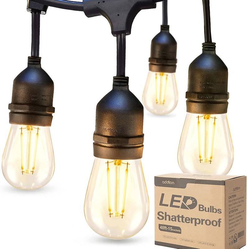 addlon LED Outdoor String Lights 48FT with 2W Dimmable Edison Vintage Shatterproof Bulbs and Commercial Grade Weatherproof Strand - UL Listed Heavy-Duty Decorative Cafe, Patio, Market Light - - Amazon.com