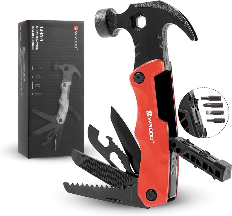 WROOC Multi tool,Stocking Stuffers for Men,cool gadgets for men,13 in 1 Survival multitool,camping accessories, car accessories(RED) - - Amazon.com
