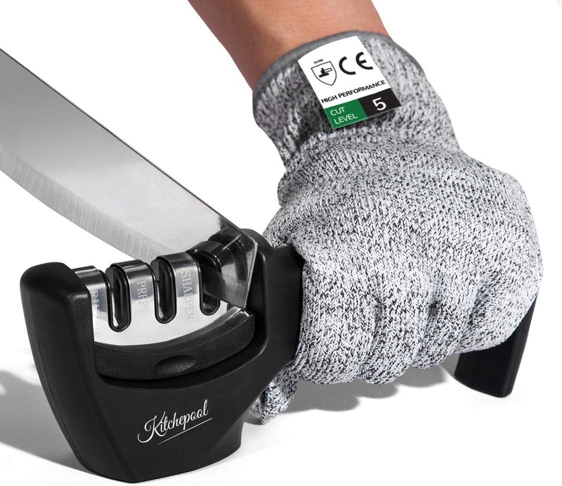 Amazon.com: Knife Sharpener 3-Slot Quality Kitchen Knife Accessories to Repair, Grind, Polish Blade, Professional Knife Sharpening Tool for Kitchen Knives, Easy Manual Sharpener with Cut-Resistant Glove: Home & Kitchen