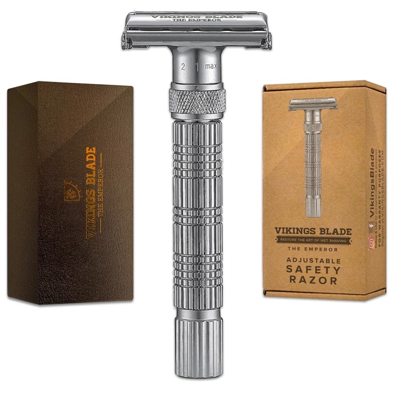 Amazon.com: VIKINGS BLADE Adjustable Double Edge Safety Razor + Luxury Case. Smooth, Reusable, Eco-Friendly (The Emperor “Frosted Chrome”) : Beauty & Personal Care