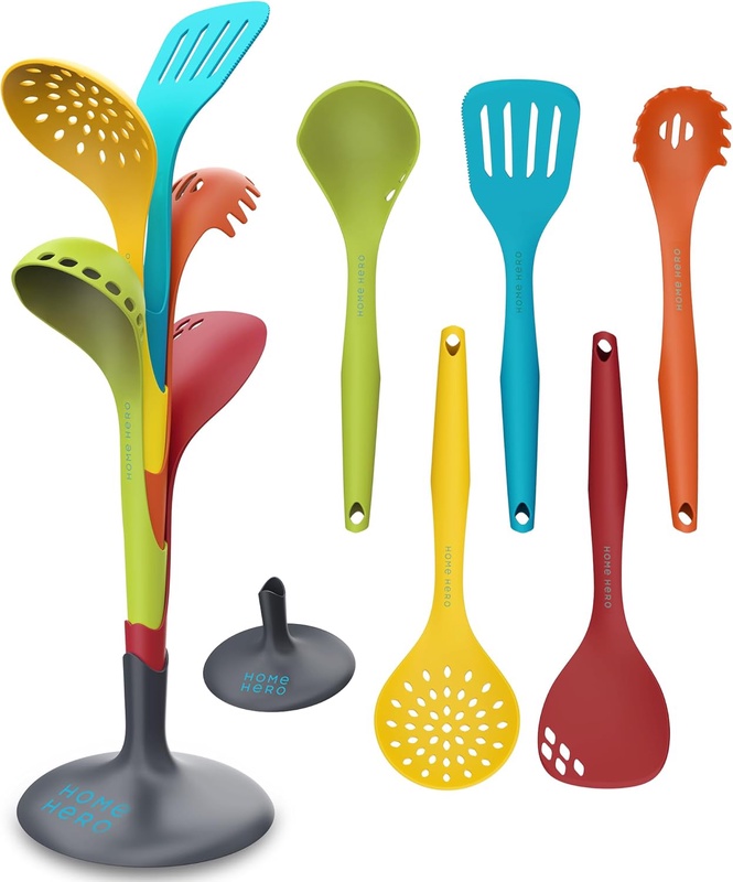 Amazon.com: Home Hero 6 Pcs Kitchen Utensils Set - Stainless Steel & Nylon Cooking Utensils Set with Spatula - First Home Essentials Utensil Sets - Household Essentials Kitchen Gadgets (6 Pcs Set - Rainbow): Home & Kitchen
