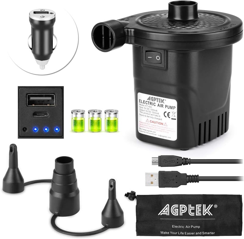 Amazon.com: Rechargeable Air Pump, AGPTEK Electric Air Pump Quick-Fill Inflator & Deflator with 3 Nozzles, Lightweight & Portable Rechargeable Air Pump Perfect for Air Beds, Air Mattresses, Pool Toys & Inflatable : Home & Kitchen