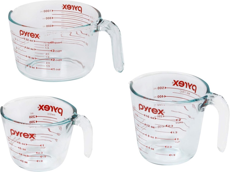 Amazon.com: Pyrex Glass Measuring Cup Set (3-Piece, Microwave and Oven Safe), Clear: Kitchen & Dining