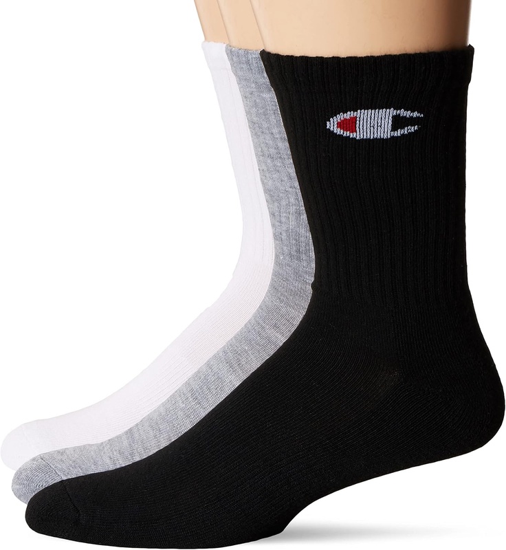 Champion mens Double Dry Moisture Wicking Champion Logo 6-pack Crew Casual Sock, Grey/Black/White, Shoe Size 6-12 US at Amazon Men’s Clothing store