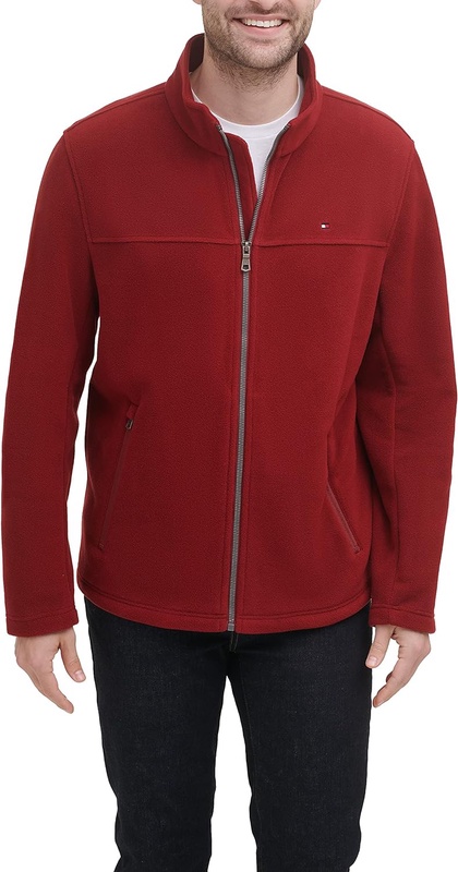 Tommy Hilfiger Men's Classic Zip Front Polar Fleece Jacket, Red, M at Amazon Men’s Clothing store