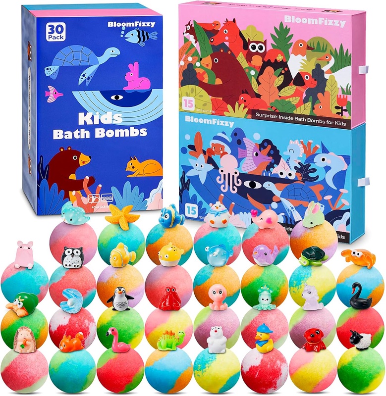 Amazon.com : 30 Kids Bath Bombs with Surprise Inside, Gift Set with 30 Unique Land & Sea Animal Toys, Fun, Educational, and Child-Safe Natural Bath Bombs with Toys Inside for Girls and Boys : Beauty & Personal Care