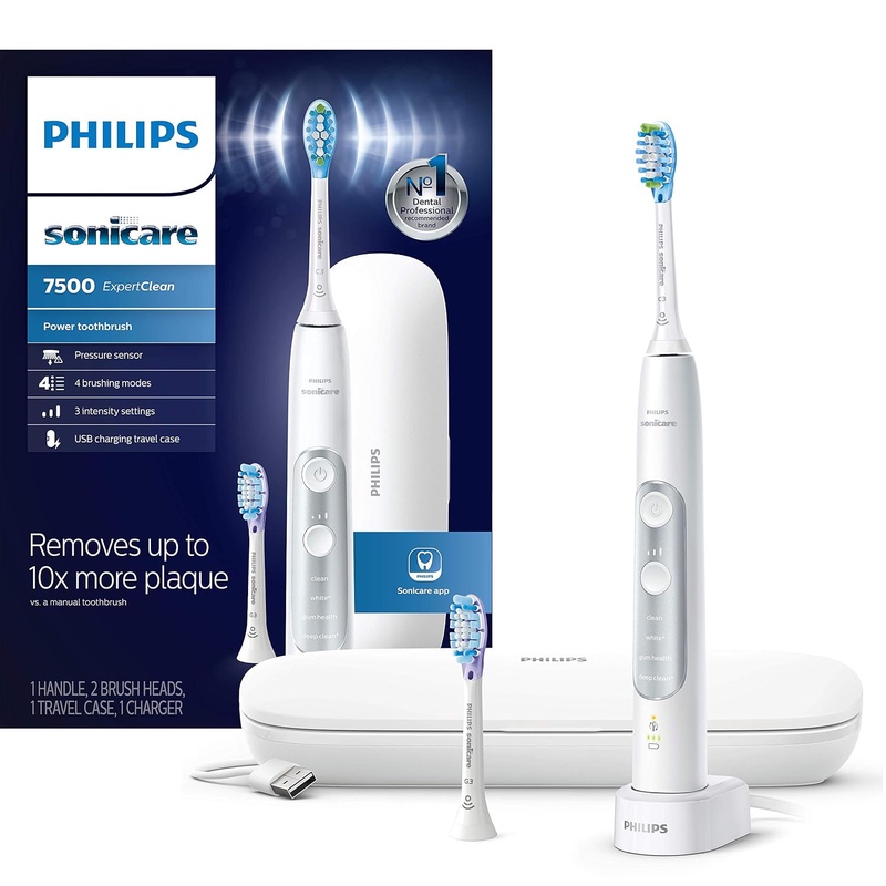 Amazon.com: Philips Sonicare HX9690/06 ExpertClean 7500 Bluetooth Rechargeable Electric Power Toothbrush, White : Beauty & Personal Care