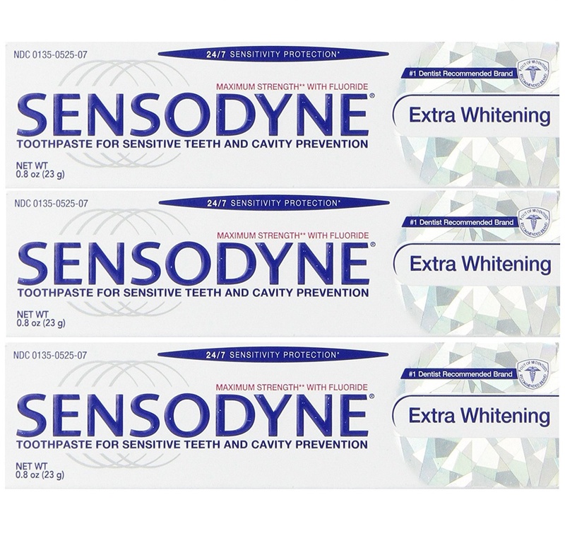 Amazon.com : Sensodyne Extra Whitening Toothpaste for Sensitive Teeth and Cavity Prevention, Travel Size 0.8 Ounces (23g) - Pack of 3 : Beauty & Personal Care