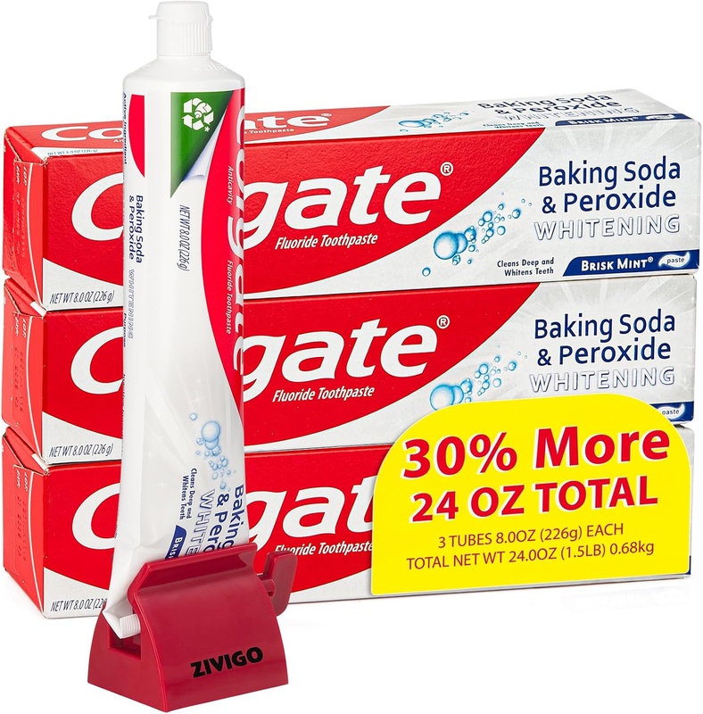 Amazon.com: Toothpaste Baking Soda and Peroxide Whitening Toothpaste, 3 Large Tubes of 8 oz (Total 24 oz) Brisk Mint, Fights Cavities & Removes Stains, Bundle with Zivigo-Toothpaste Squeezer. : Health & Household