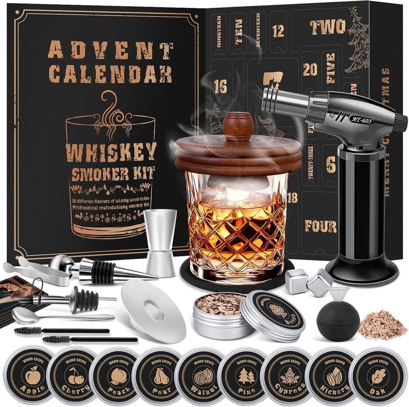 Amazon.com: Whiskey Advent Calendar 2026 for Men, 24 Day Bourbon Smoker Infuser Kit for Cocktail and Whisky Lovers, Perfect Christmas for Husband, Dad, Boyfriend, Him(NO Butane, Glass) : Grocery & Gourmet Food