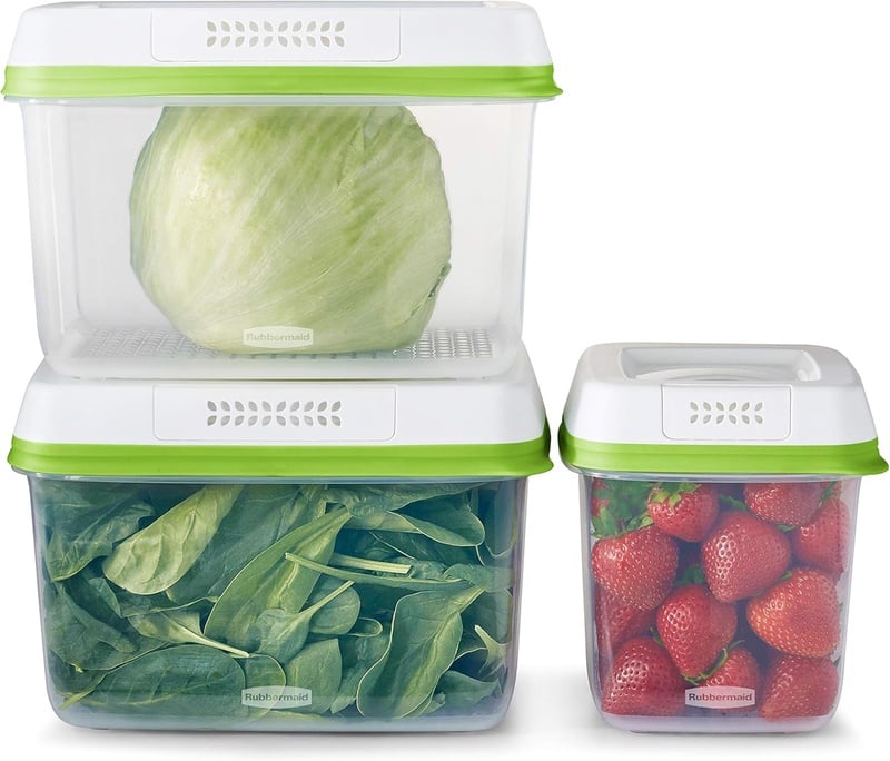 Amazon.com - Rubbermaid Produce Saver Containers for Refrigerator with Lids for Food Storage, Dishwasher Safe, Clear/Green, Set of 3 containers and 3 Lids, Med & Lg, 6-Piece