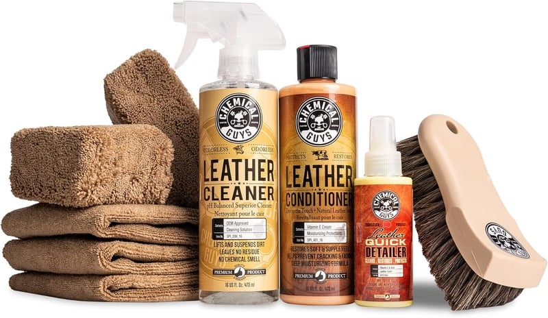 Amazon.com: Chemical Guys HOL303 Leather Cleaner and Conditioner Detailing Kit, for Interiors, Apparel, Furniture, Boots, and More (Works on Natural, Synthetic, Pleather, Faux Leather and More), 9 Items,Colorless : Automotive