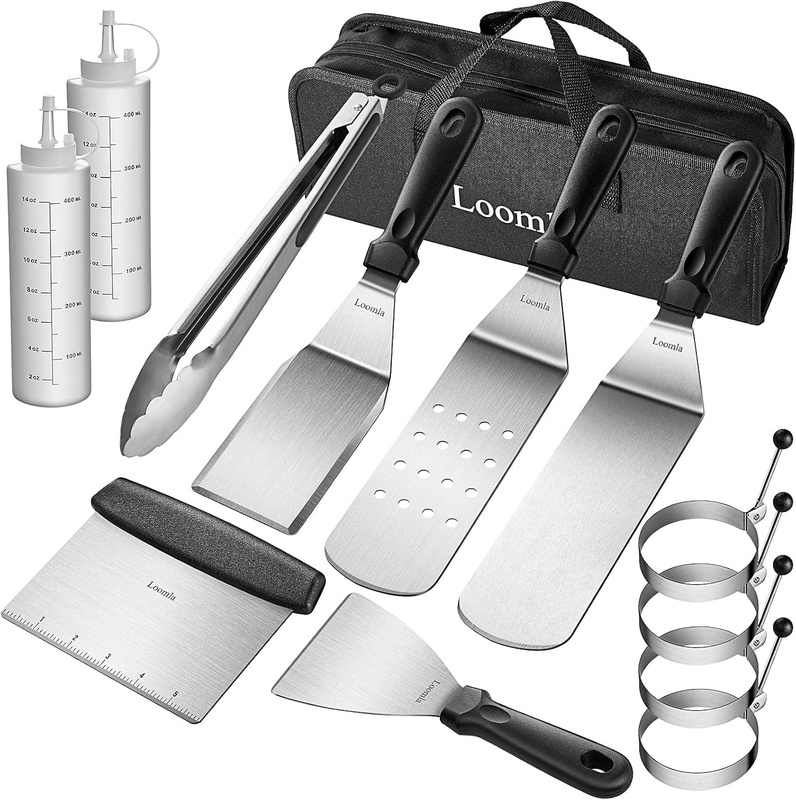 Amazon.com : Loomla Griddle Accessories for Blackstone,13 Pc Flat Top Grill Accessories with Scraper, Spatulas, Tongs, 2 Bottles, 4 Egg Rings, Griddle Spatulas Set, Stainless Steel BBQ Accessories for Camping : Patio, Lawn & Garden