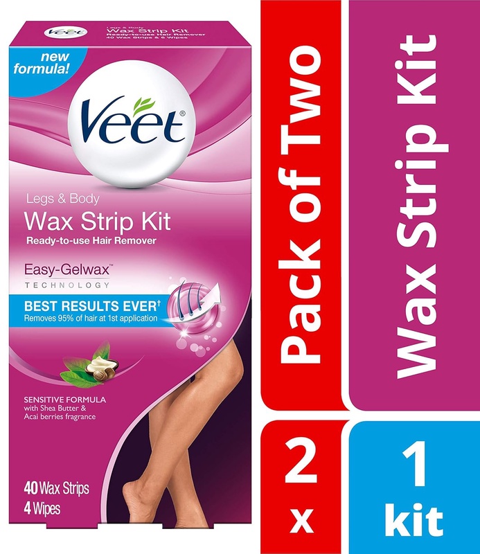 Amazon.com : Veet Leg & Body Hair Removal Kit- Sensitive Formula, Ready-to-use Cold Wax Strips, Shea Butter & Acai Fragrance, 40 Count (Pack of 2) : Beauty & Personal Care
