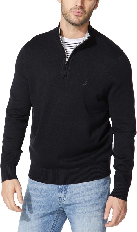 Nautica Men's Quarter-Zip Sweater, True Black, Large at Amazon Men’s Clothing store