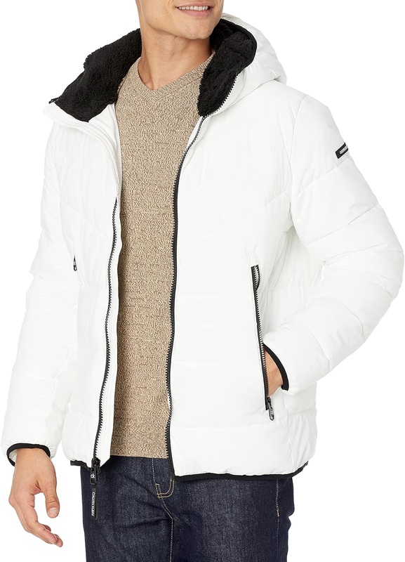 Calvin Klein Men's Hooded Stretch Jacket, White, Large at Amazon Men’s Clothing store