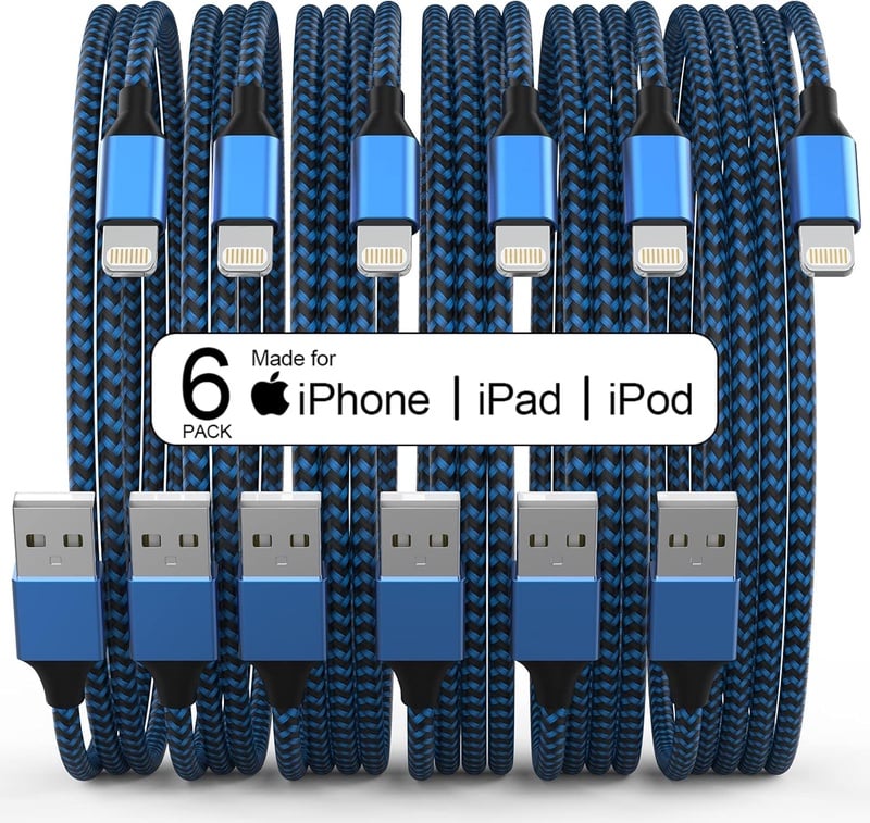 Amazon.com: 6Pack(3/3/6/6/6/10 FT)[Apple MFi Certified] iPhone Charger Long Lightning Cable Fast Charging High Speed Data Sync USB Cable Compatible iPhone 13/12/11 Pro Max/XS MAX/XR/XS/X/8/7/Plus/6S iPad AirPods : Electronics