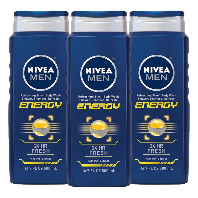 Amazon.com: NIVEA Men Energy 3-in-1 Body Wash - Shower, Shampoo and Refresh With Invigorating Mint Extract - 16.9 fl. oz. bottle (Pack of 3)