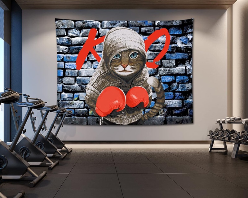 Amazon.com: Large Decoration Wall Tapestry, Cool Cat Red Boxing KO Funny Tapestries ,Hippie Art Cute Tapestry Wall Hangings, for Gym Bedroom Living Room Dorm : Home & Kitchen