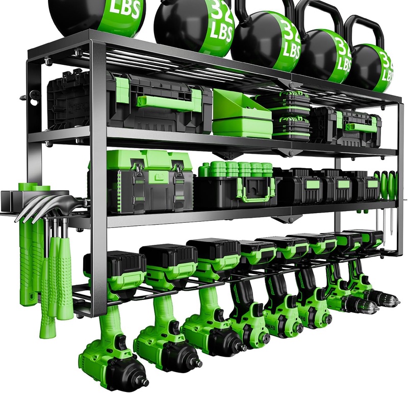 Amazon.com: Power Tool Organizer Wall Mount, 4 Layers Tool Storage Rack with 8 Cordless Drill Holders, Power Tool Shelf Loads 400lbs for Garage, Warehouse, Workshop, Gifts for Men, Husband (Bohemian) : Tools & Home Improvement