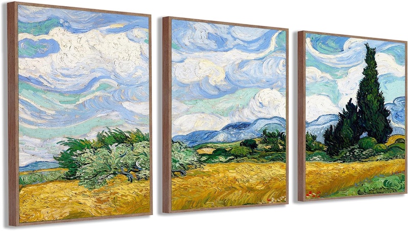 Amazon.com: FULL HOUSE Framed Canvas Prints Wall Art of Van Gogh Oil Paintings Reproduction - Wheat Field with Cypresses - Impressionism Aesthetic Canvas Prints for Living Room Bedroom Office Home, 3 Panels : Everything Else