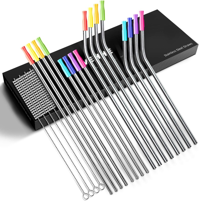 Amazon.com: VEHHE Reusable Straws Metal Straws with Silicone Tips travel Case - Long Drinking Straws for 30 oz and 20 oz Tumblers Yeti Dishwasher Safe - 4 Cleaning Brushes, 16-Pack, gift box Included (Silver) : Home & Kitchen