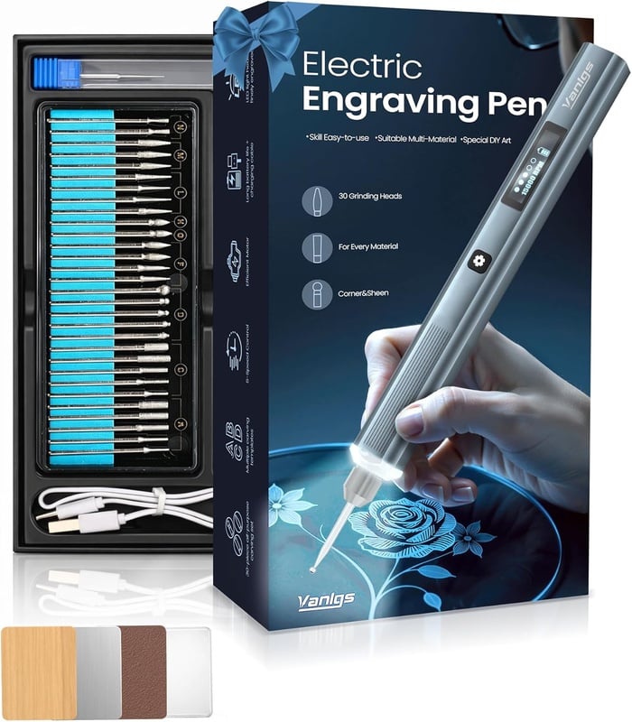 Amazon.com: Vanlgs Engraving Pen for Metal, Wood, Glass, Plastic, Cordless DIY Etching Tool with LED Light, 5 Variable Speed, Rechargeable 31Bits Craft Kit Gifts for Teens Adults Beginners (Grey Pro)