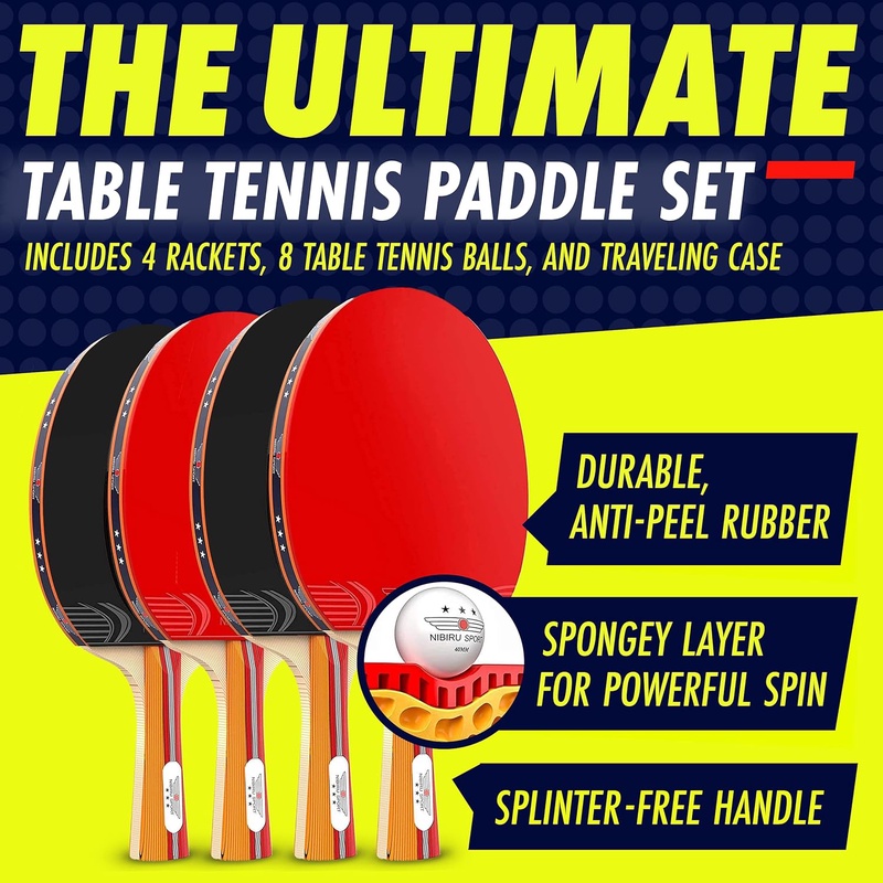 Amazon.com : Nibiru Sport Ping Pong Paddles Set of 4 - Table Tennis Paddles, 8 Balls, Storage Case - Table Tennis Rackets & Game Accessories : Sports & Outdoors