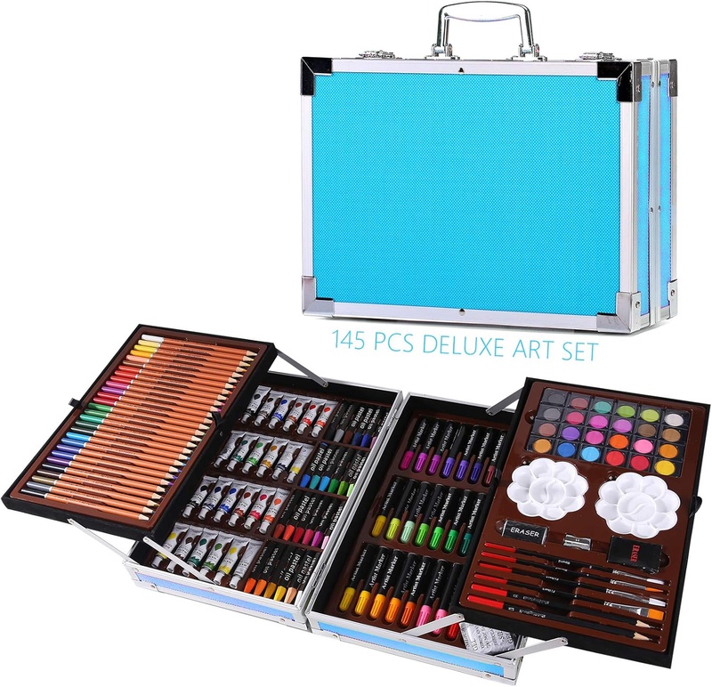 Amazon.com: H & B 145-Piece Art Supplies Set for Kids, 2 Layers Drawing Supplies for Kids Boys Girls Ages 8 9 10 11 12, Portable Aluminum Case Art Kit, Great Gift for Teens Adults Beginner and Artists, Blue : Toys & Games