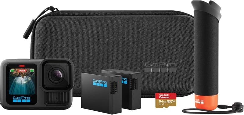 Amazon.com : GoPro HERO13 Black Accessory Bundle - Includes The Handler, 2 Enduro Batteries, 2 Curved Adhesive Mounts, 64GB SanDisk MicroSD Card, and Carrying Case : Electronics