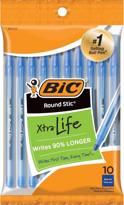 Amazon.com : BIC Round Stic Xtra Life Ballpoint Pen, Medium Point (1.0mm), Blue, 10-Count : Rollerball Pens : Office Products