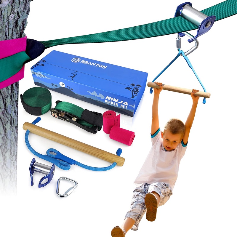 Amazon.com: B BRANTON Ninja Slider Pulley Including 50ft Slackline and Monkey bar Durable Pulley Ninja Training Equipment for Kids - Enhance Your Ninja Obstacle Course : Toys & Games