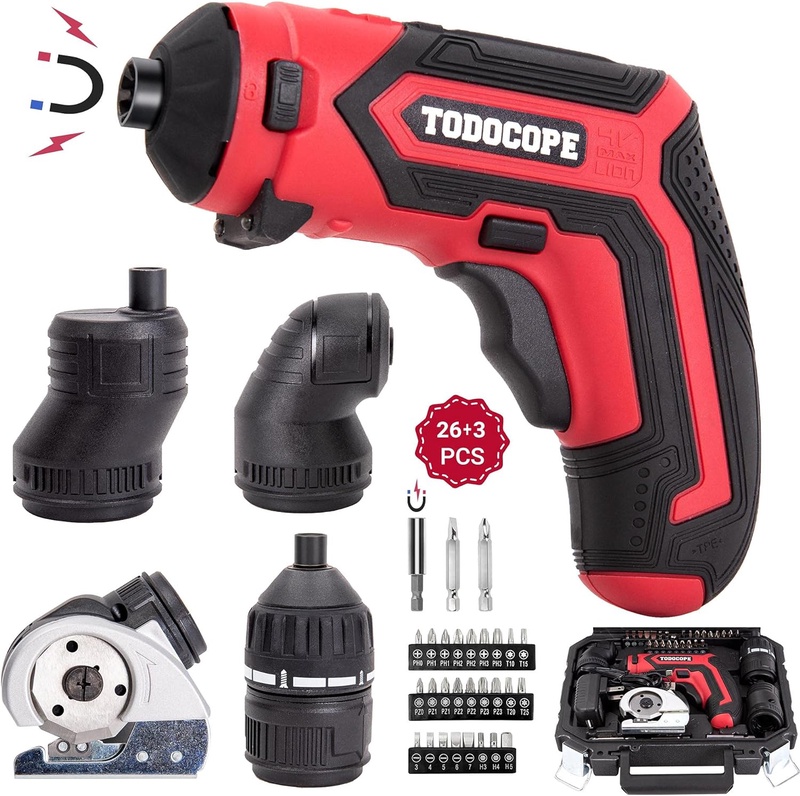 Amazon.com: TODOCOPE 4 in 1 Electric Screwdriver Cordless, 4V MAX 1500mAh Li-ion Cordless Screwdriver Rechargeable, with 4 Multi-function Attachment and Charger : Tools & Home Improvement