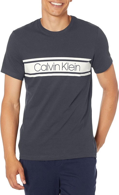 Calvin Klein Men's Vibration Short Sleeve Crew Neck T-Shirt, CK Dark Charcoal Heather w Egret, M | Amazon.com