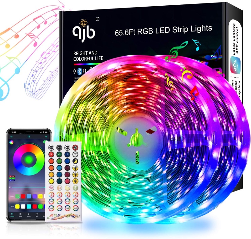 Amazon.com: QJB Led Strip Lights Bluetooth - 65.6Ft RGB 5050 Led Music Sync Color Changing Lights, App Controlled - for Bedroom, Party, Kitchen Decoratio : Tools & Home Improvement