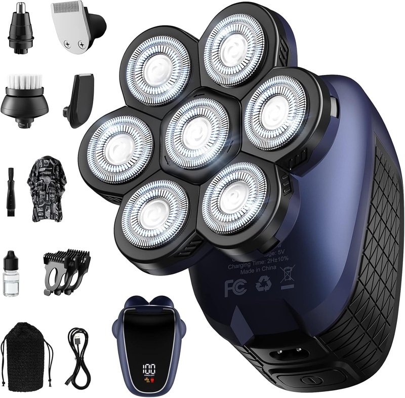 Amazon.com: Head Shaver 7D, Wyklaus Upgrade 10 in 1 Head Shavers for Bald Men, Head Electric Razor with Nose Hair Sideburns Trimmer, Waterproof Wet/Dry Mens Grooming Kit, Anti-Pinch, LED Display, USB Rechargeable : Beauty & Personal Care