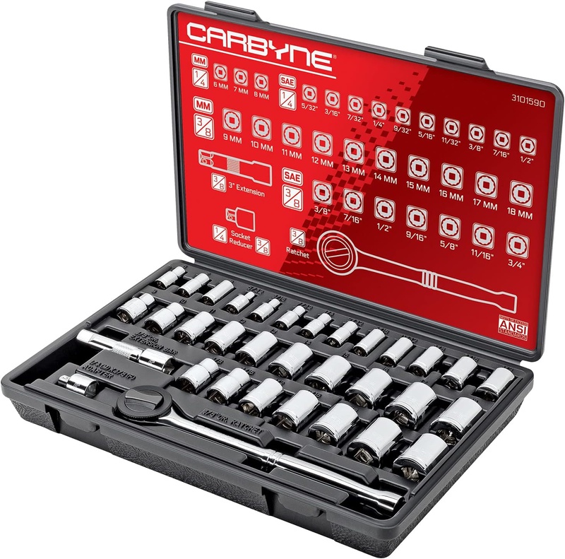 Amazon.com: CARBYNE Socket Set - 34 Piece | SAE & Metric, 1/4