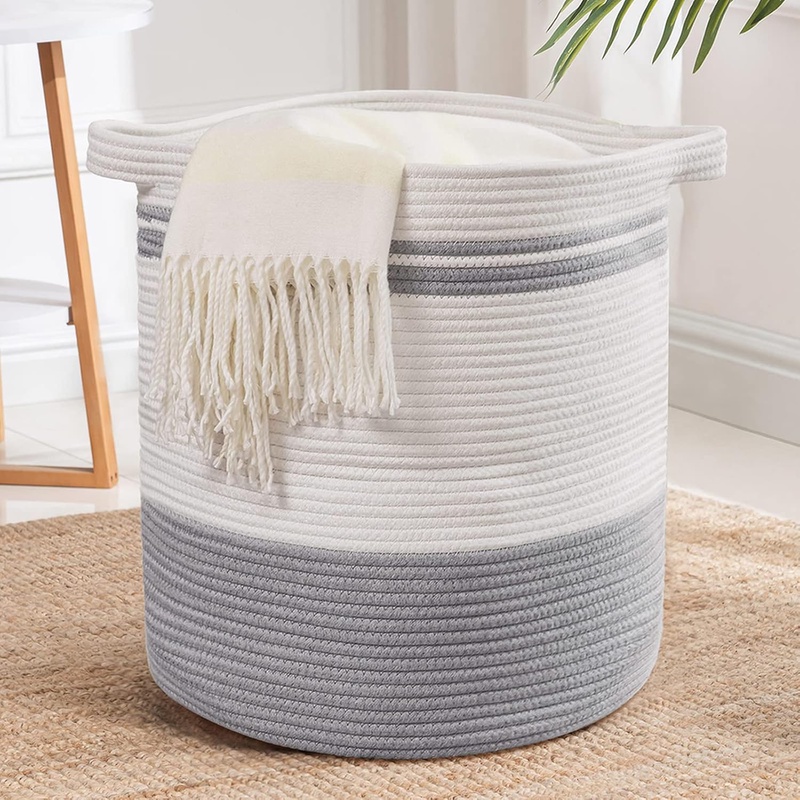 Amazon.com: Fiona's magic 58L Laundry Hamper, Woven Rope Laundry Basket, Clothes Hamper for Laundry in Bedroom、Bathroom or Laundry Room, with Handle, Grey 16