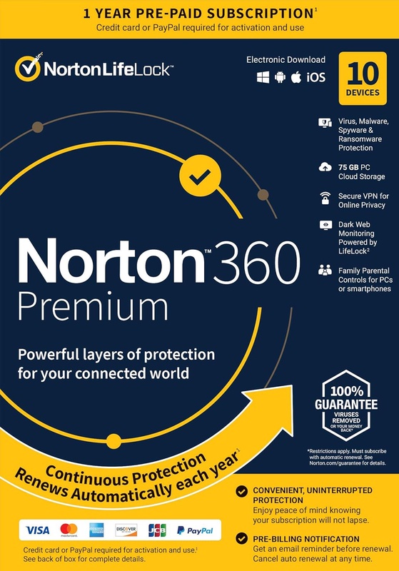 Amazon.com: Norton 360 Premium (2022 Ready) Antivirus software for 10 Devices with Auto Renewal - Includes VPN, PC Cloud Backup & Dark Web Monitoring [Key card] : Everything Else
