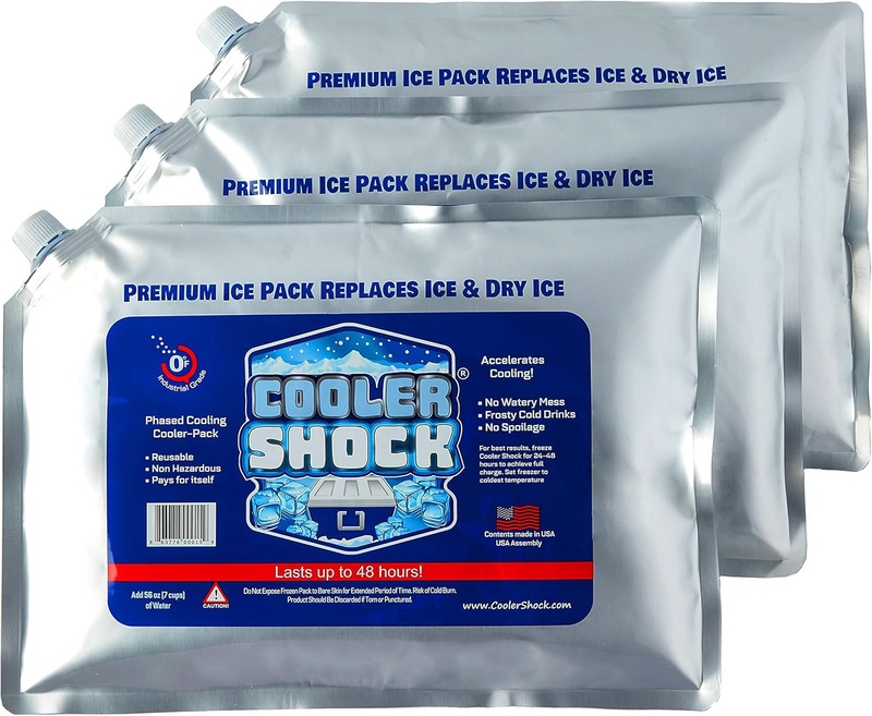Amazon.com : Cooler Shock Reusable Ice Packs (Set of 3) - Long Lasting Cold Freezer Packs for Large Coolers & Lunch Bags - Compress for Knee Injuries, Back Pain Relief, Post-Surgery Accessories : Sports & Outdoors