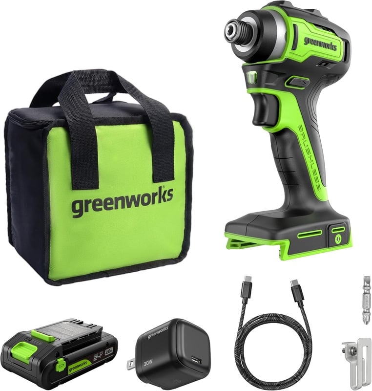 Amazon.com: Greenworks 24V Brushless Cordless Impact Driver (1950 in-lbs.), 1/4