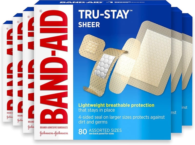 Amazon.com: Band-Aid Brand Tru-Stay Sheer Strips Adhesive Bandages for First Aid and Wound Care of Minor Cuts and Scrapes, All One Size, 80 ct (Pack of 6) : Health & Household