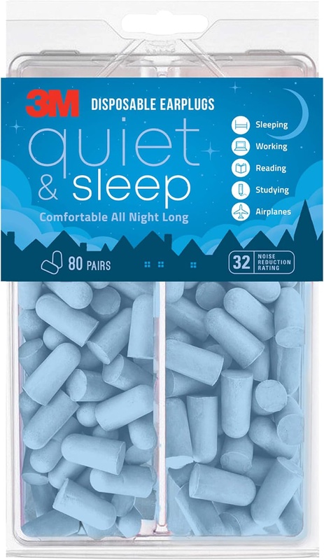 Amazon.com: 3M Disposable Earplugs, Hearing Protection for Quiet & Sleep, Light Blue, 32 NRR, 80 pairs in resealable package : Everything Else