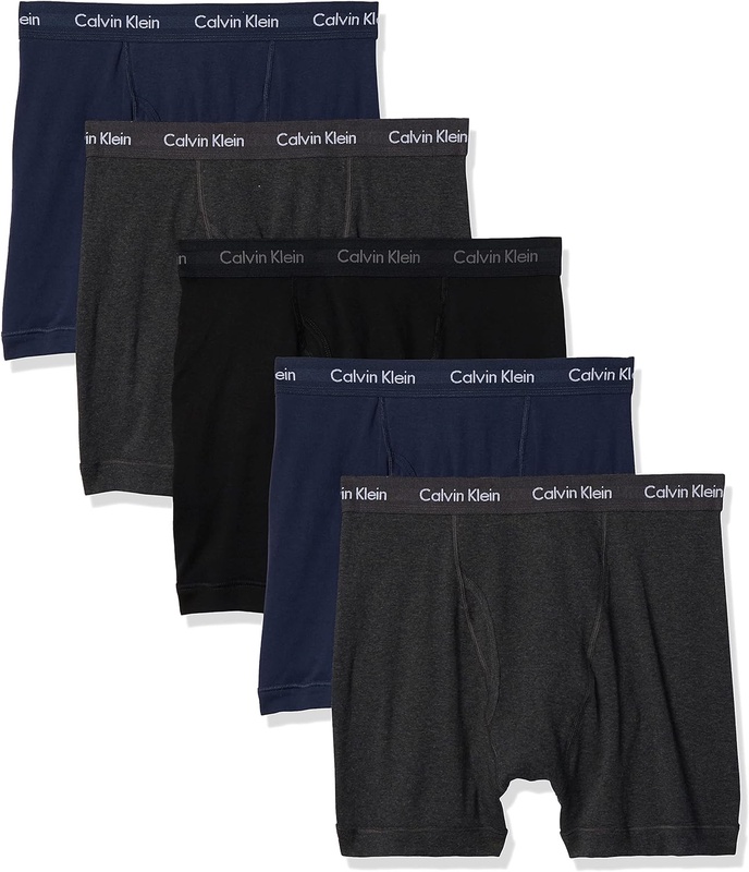 Calvin Klein Men's Cotton Classics 5-Pack Boxer Brief, Black/Charcoal Heather/Blue Shadow (5 Pack), Large at Amazon Men’s Clothing store