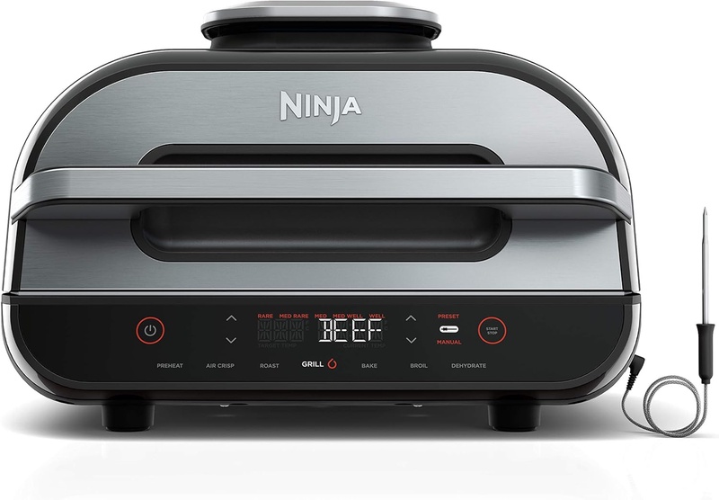 Amazon.com: Ninja FG551 Foodi Smart XL 6-in-1 Indoor Grill with Air Fry, Roast, Bake, Broil & Dehydrate, Smart Thermometer, Black/Silver: Home & Kitchen