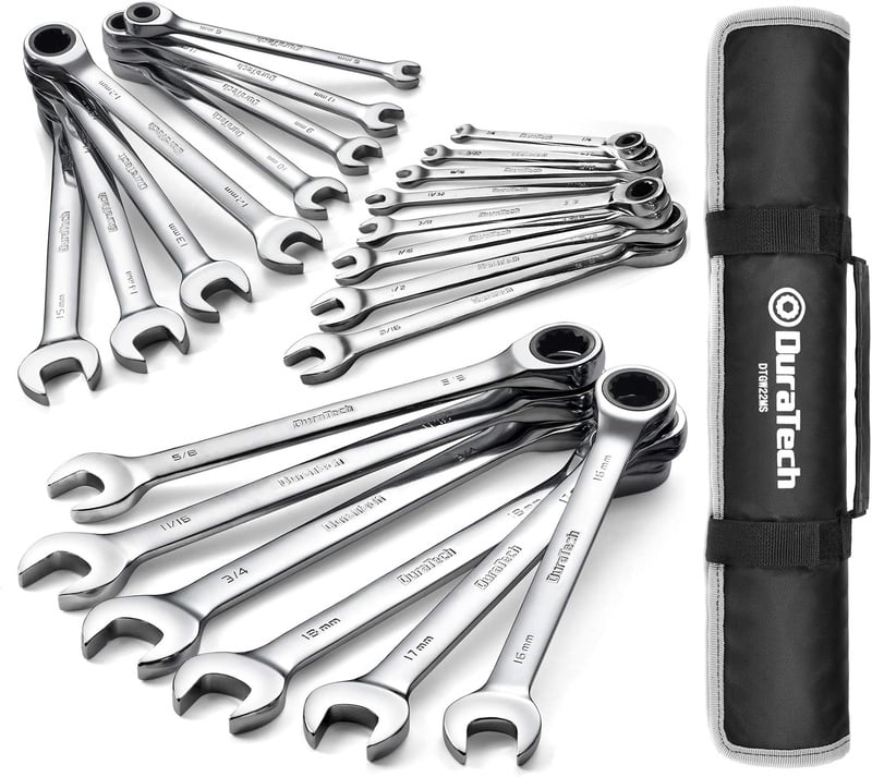 DURATECH Ratcheting Combination Wrench Set, SAE & Metric, 22-piece, 1/4″ to 3/4″ & 6-18mm, Chrome Vanadium Steel, with Carrying Bag - - Amazon.com