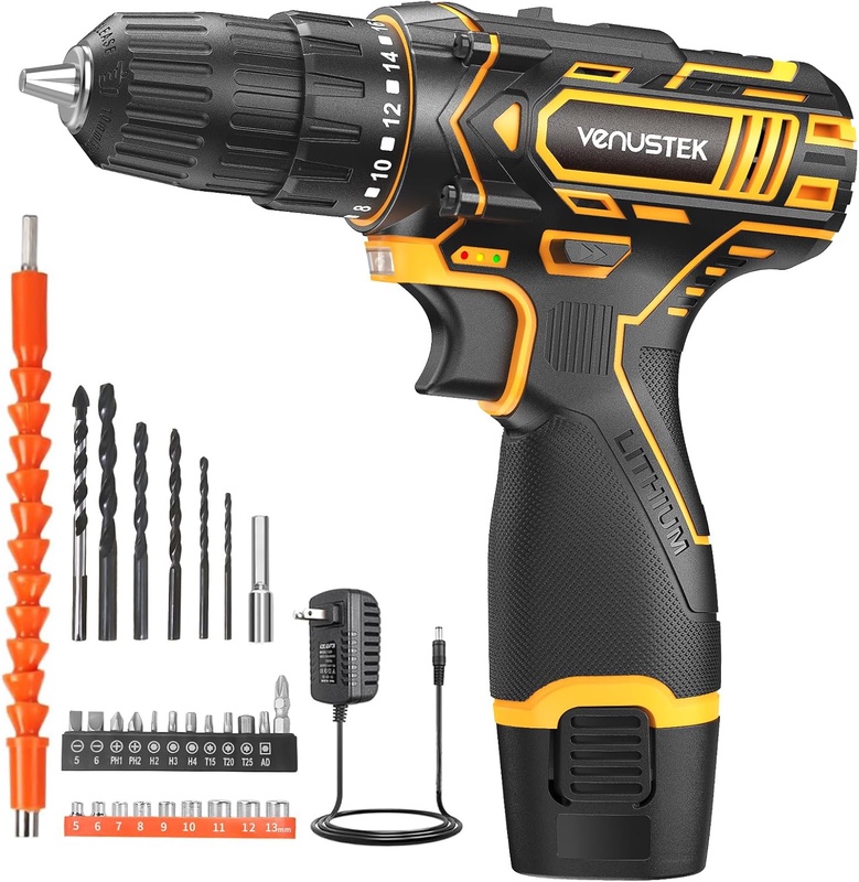 Amazon.com: VENUSTEK Cordless Drill Set 12V Power Drill with Battery and Charger, 2-Speed Electric Drill with 3/8