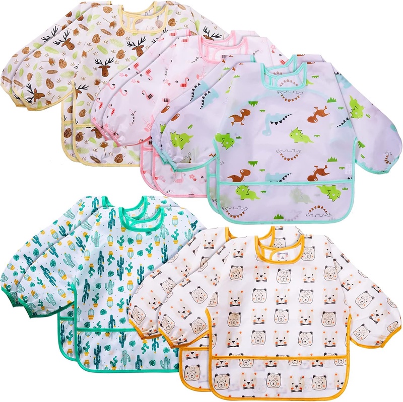 Amazon.com: 10 Pack Long Sleeve Bibs for Babies Waterproof Baby Bibs with Sleeves Long Sleeve Bibs Baby Shirt Bib Baby Eating Bib Smock with Pocket Soft Toddler Baby Bibs (6-24 Months) : Baby