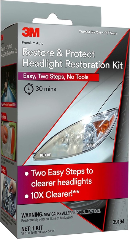 Amazon.com: 3M Auto Restore and Protect Headlight Restoration Kit, Clearer Headlights in 2 Easy Steps, 39194 : Automotive